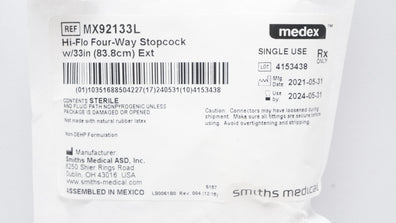 Smiths Medical MX92133L Medex Hi-Flo Four-Way Stopcock with 33 inch Extension(x)